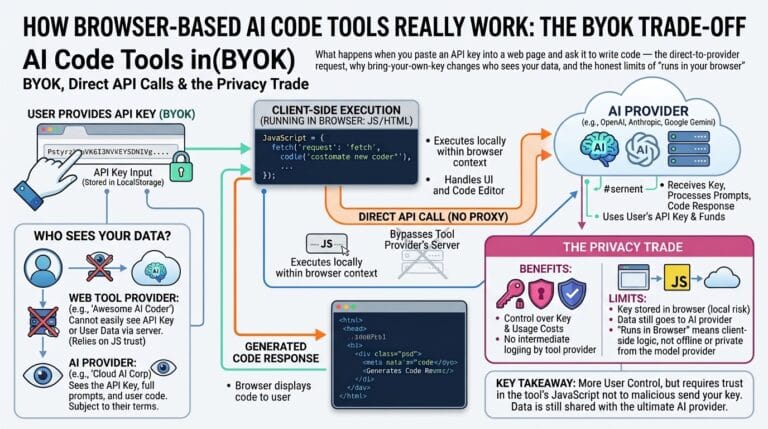 How Browser AI Code Tools Work — BYOK, Direct API Calls & the Privacy Trade