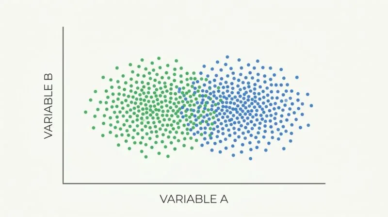 Scatter plot showing human and generated text overlapping on a perplexity scale