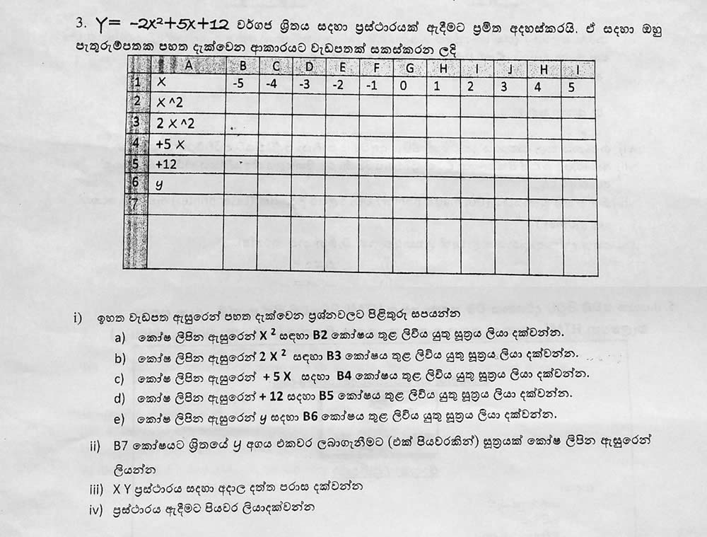 OL ICT Spreadsheet Exam Question